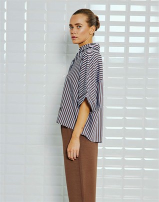 Helene WBL Batsleeve Skjorte - Brown Stripe